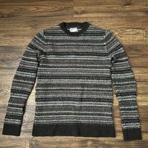 Frank‎ & Oak Brown Grey Striped Merino Wool Crewneck Sweater Women Small Boho